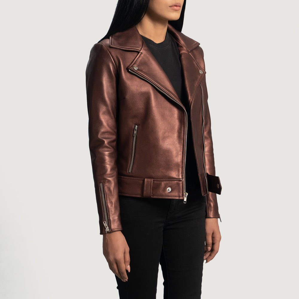 Rumy Maroon Leather Biker Jacket image 1