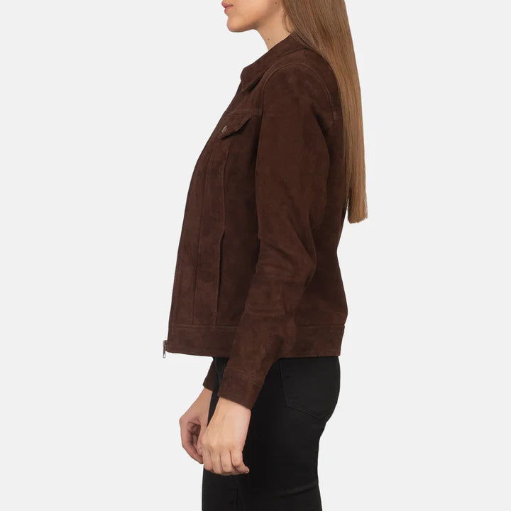 Suzy Mocha Suede Trucker Jacket For Women image 5
