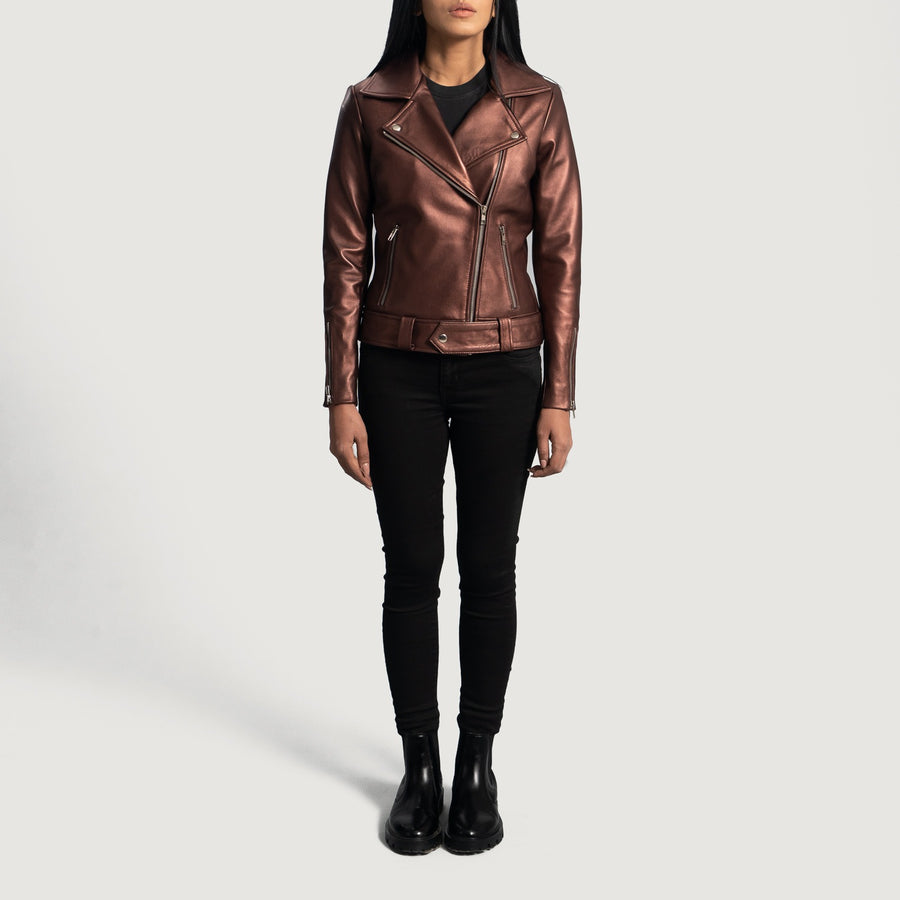Rumy Maroon Leather Biker Jacket image 0