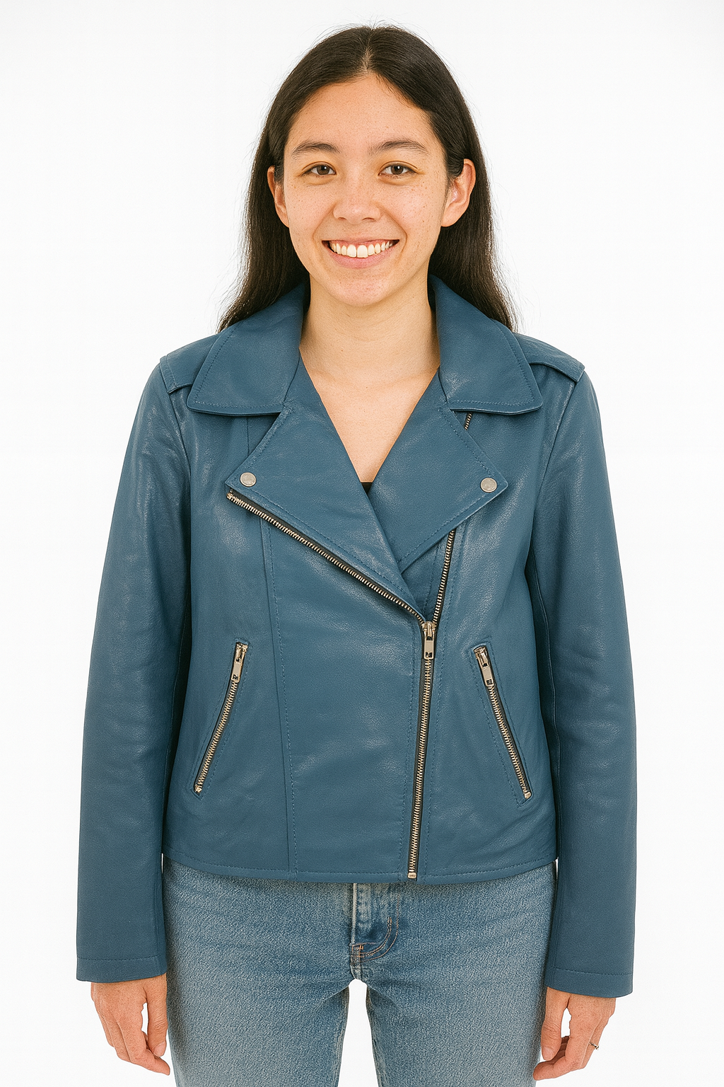 Flashback Blue Leather Biker Jacket