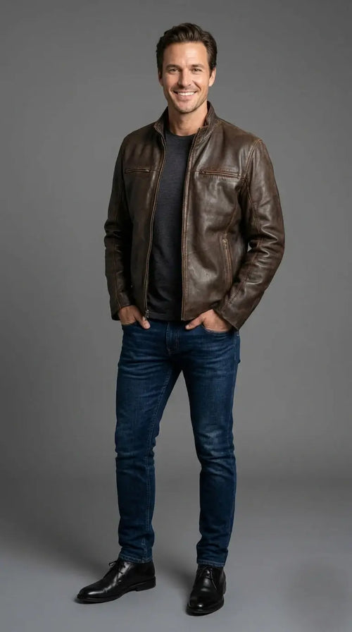 Driggs Leather  Mens Jacket Brown + free Crocodile card wallet My Store
