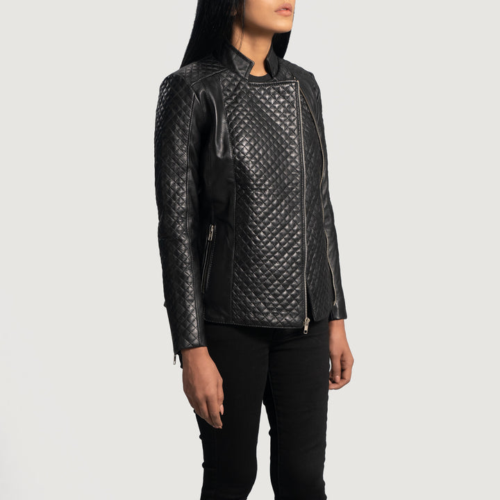 Orient Grain Quilted Black Leather Biker Jacket image 4