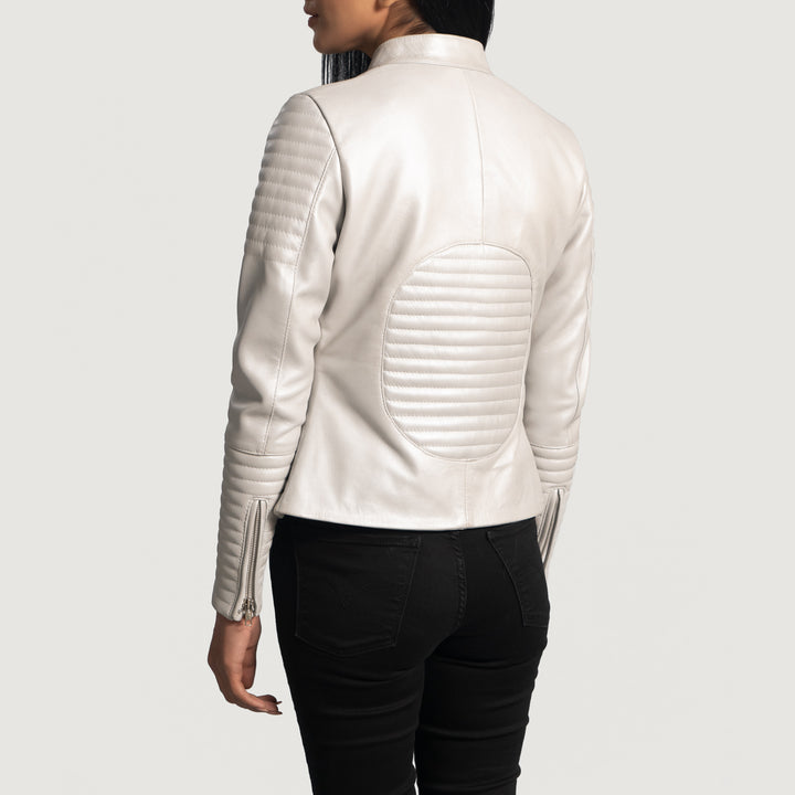 Ice Maiden Silver Quilted Leather Biker Jacket image 4