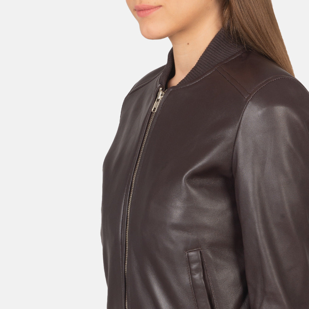 Bliss Maroon Leather Bomber Jacket image 2