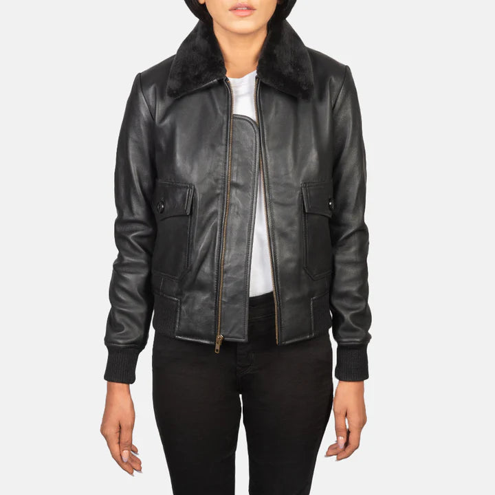Stella G-1 Black Leather Bomber Jacket image 2