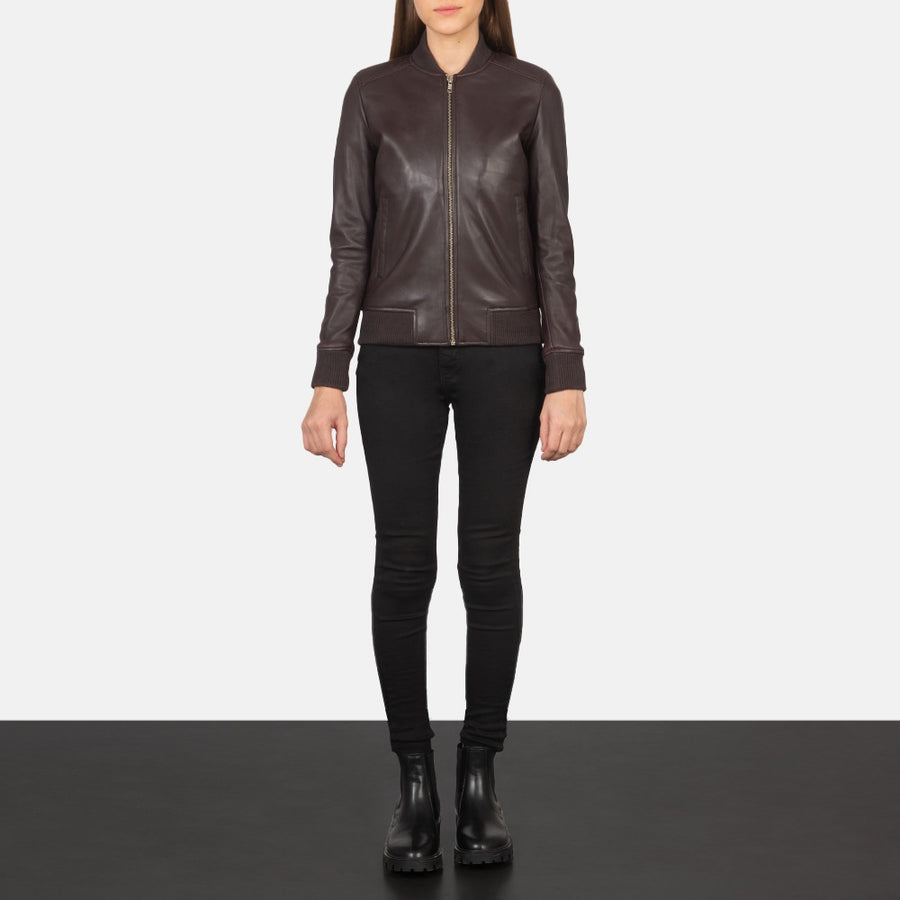Bliss Maroon Leather Bomber Jacket image 0