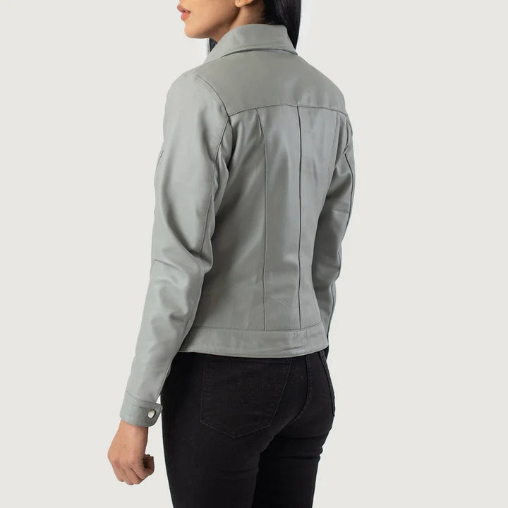 Vixen Grey Classic Collar Leather Jacket image 4