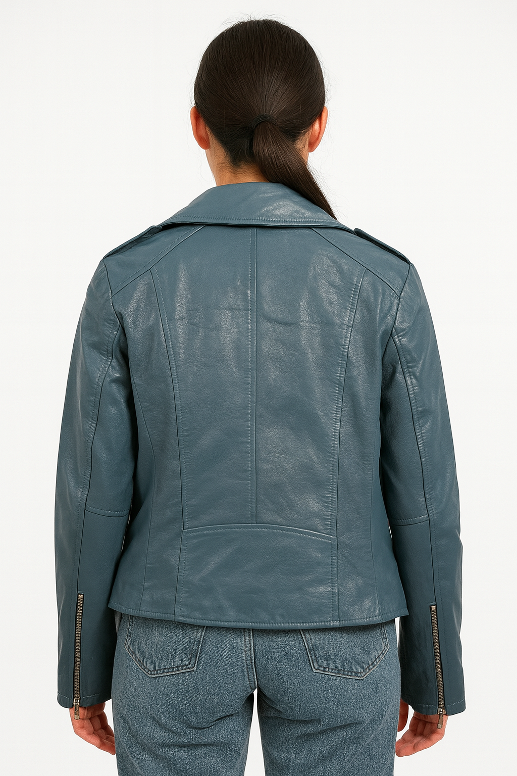Flashback Blue Leather Biker Jacket