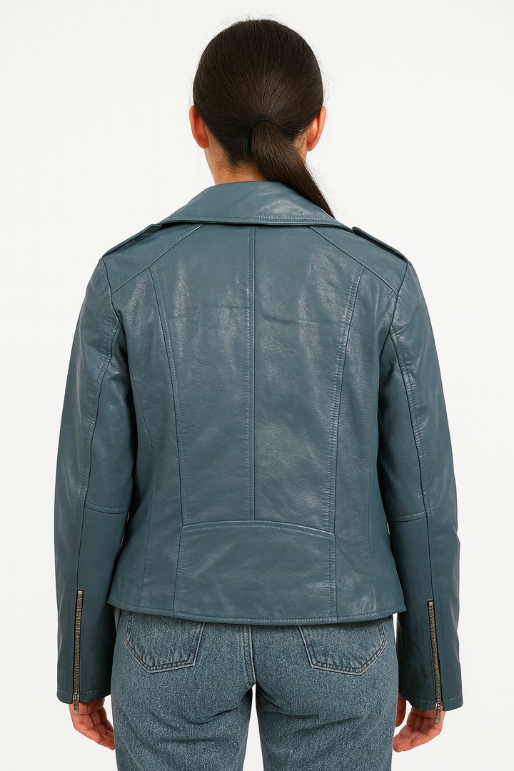 Flashback Blue Leather Biker Jacket