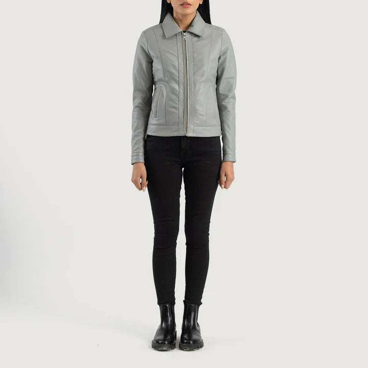 Vixen Grey Classic Collar Leather Jacket image 0