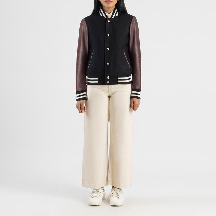 Savant Maroon & Black Hybrid Varsity Jacket image 0