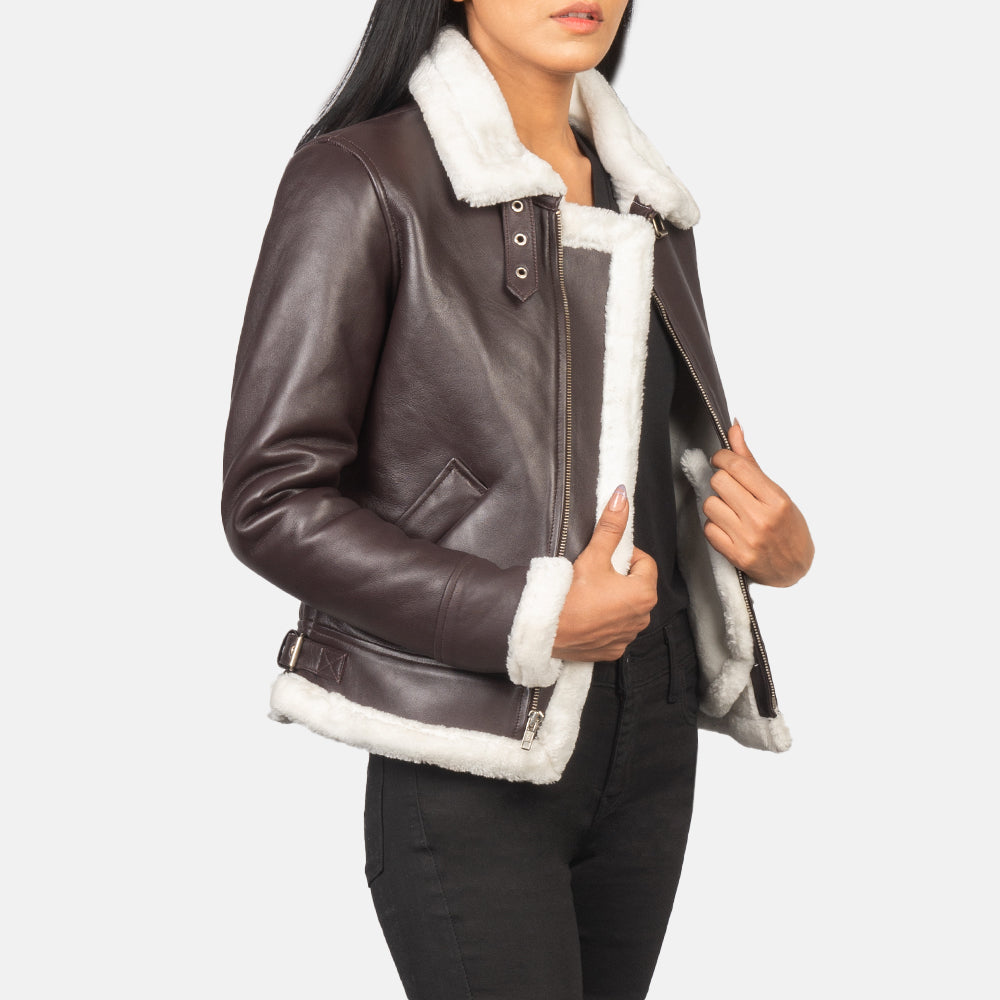 Kelsee Blue Leather Biker Jacket For Women image 2