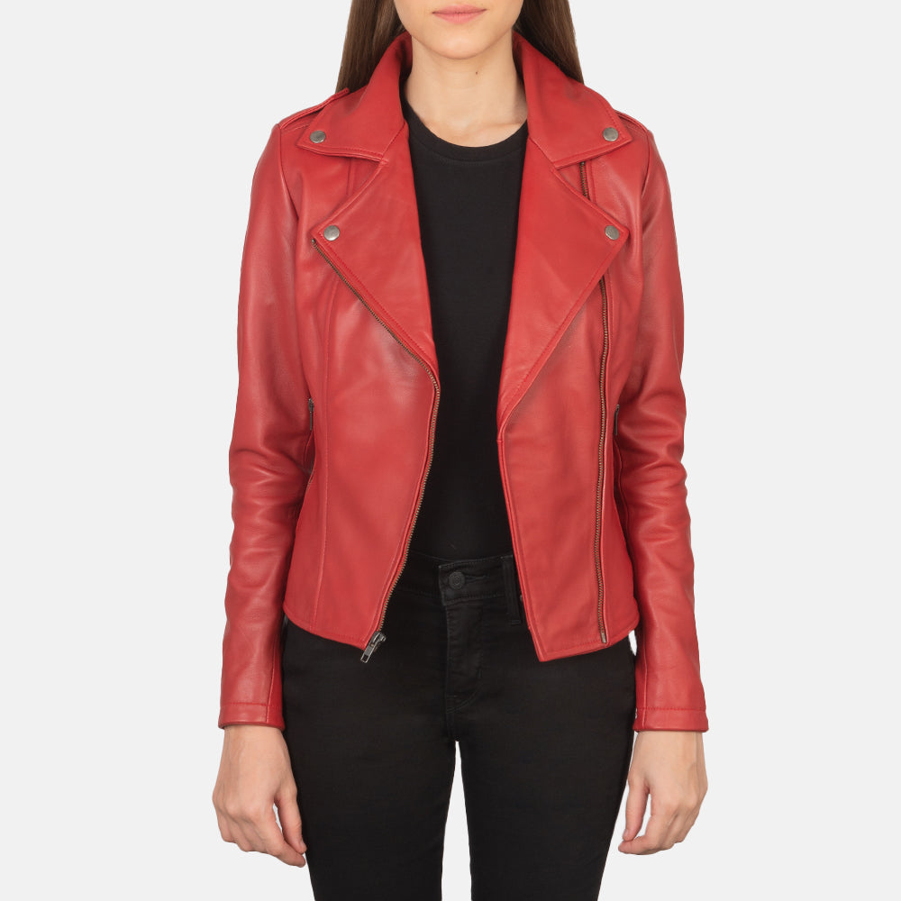 Flashback Red Leather Biker Jacket image 3