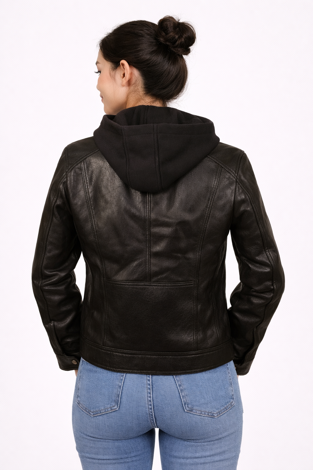 Hector Black Hooded Leather Biker Jacket for Women