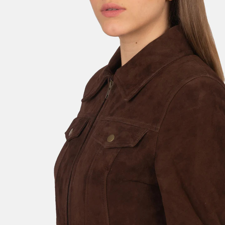 Suzy Mocha Suede Trucker Jacket For Women image 2