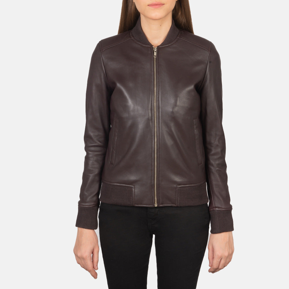 Bliss Maroon Leather Bomber Jacket image 1