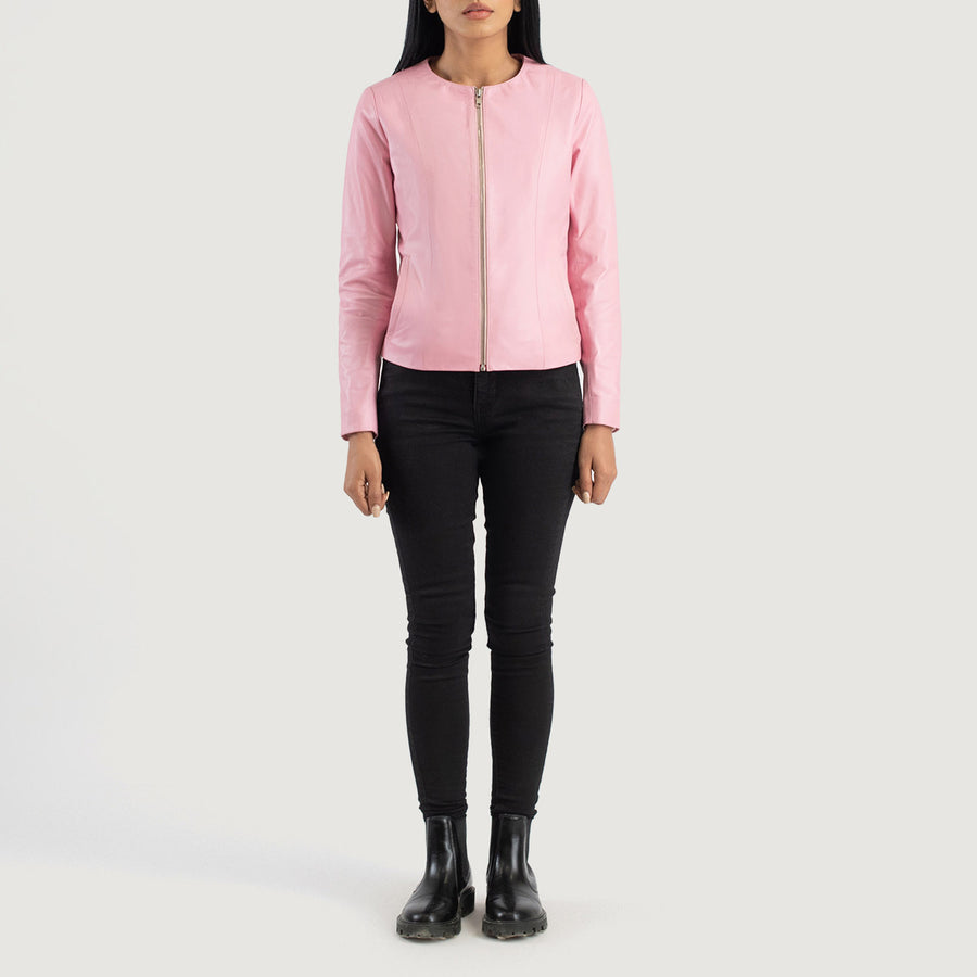 Women's Elixir Pink Collarless Leather Jacket image 0