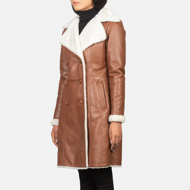 Amie Brown Double Breasted Shearling Coat image 2