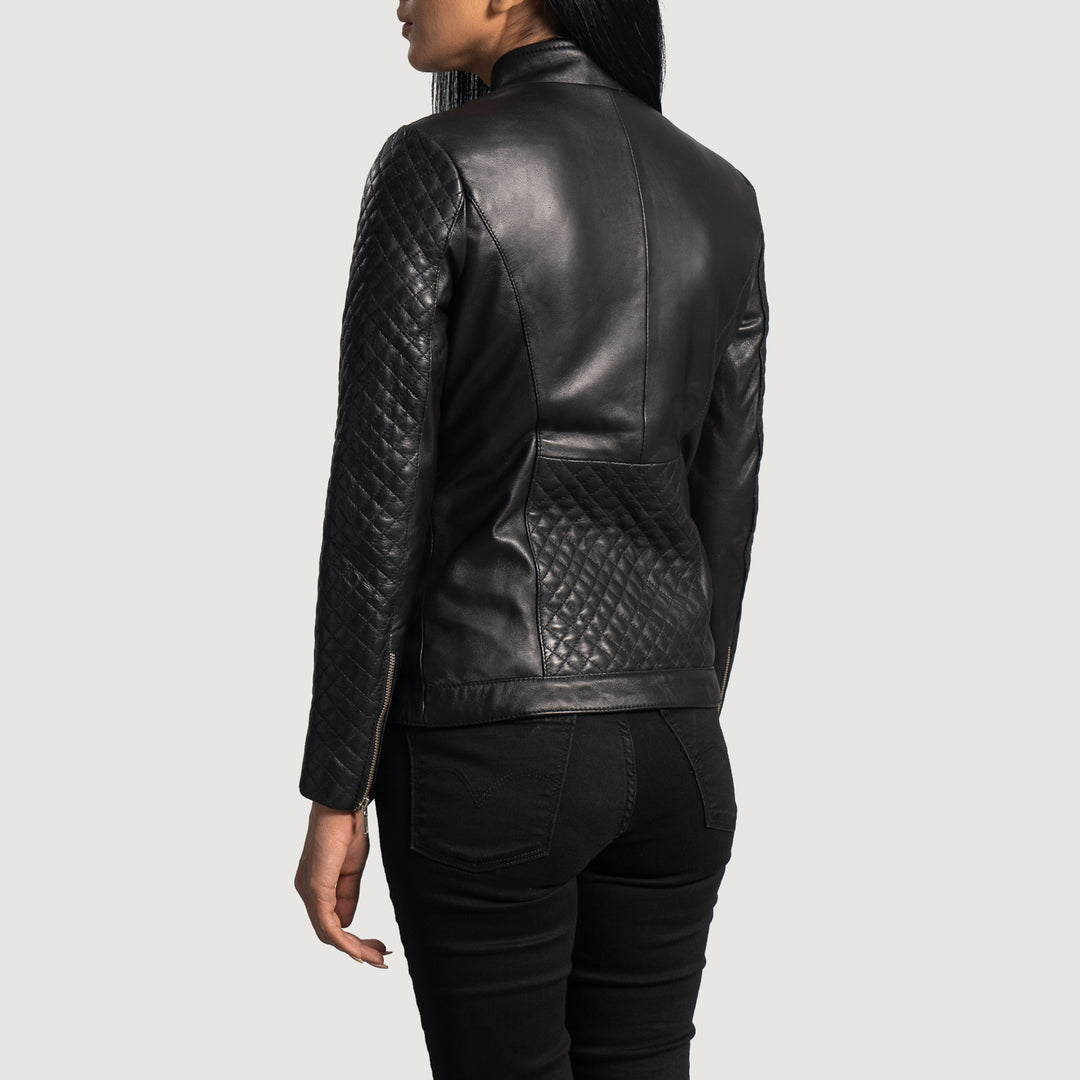 Orient Grain Quilted Black Leather Biker Jacket image 5