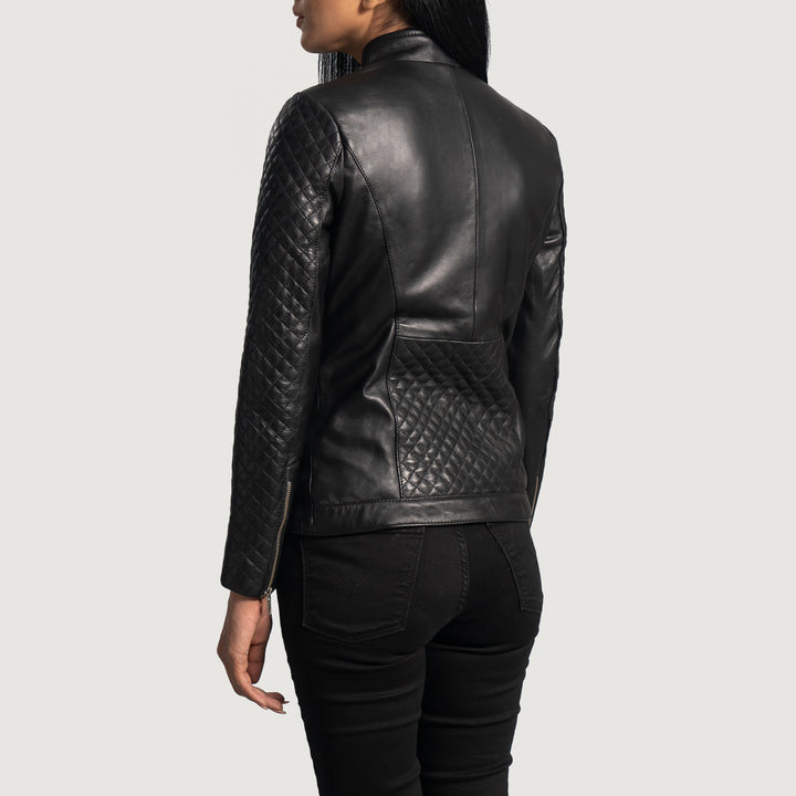 Orient Grain Quilted Black Leather Biker Jacket image 5
