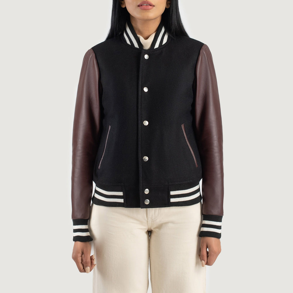 Savant Maroon & Black Hybrid Varsity Jacket image 1