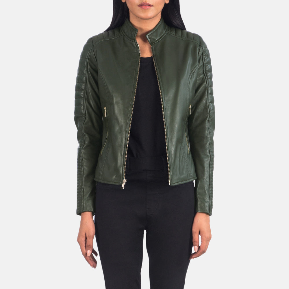 Adalyn Quilted Green Leather Biker Jacket image 1
