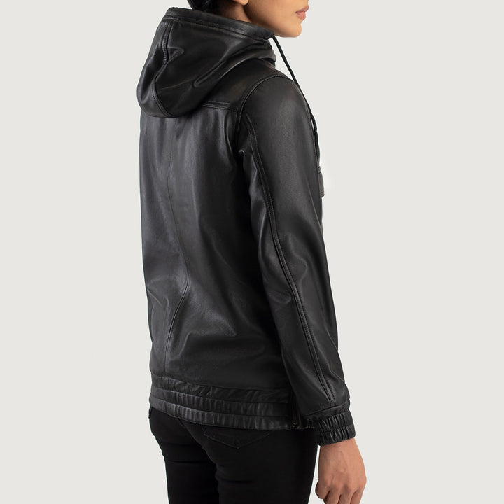 Zest Black Hooded Leather Pullover Jacket image 4