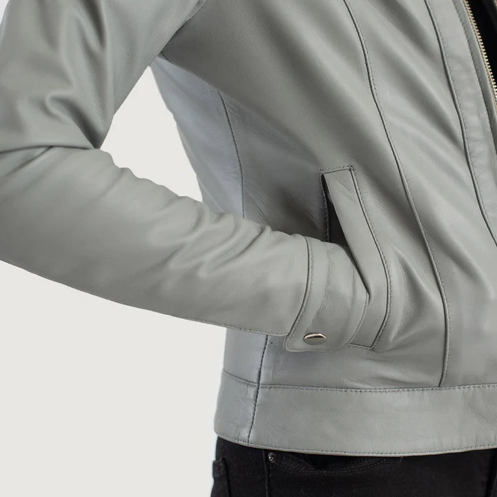 Vixen Grey Classic Collar Leather Jacket image 1