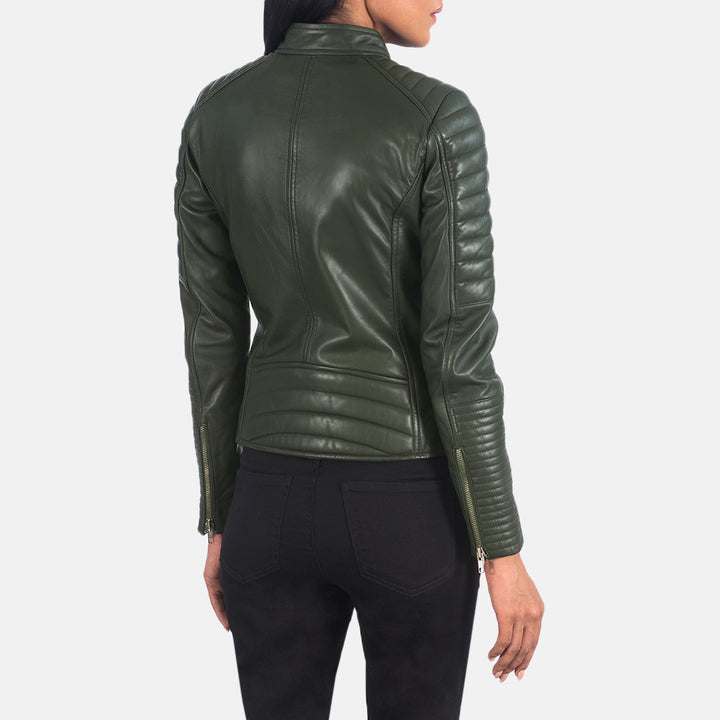 Adalyn Quilted Green Leather Biker Jacket image 2