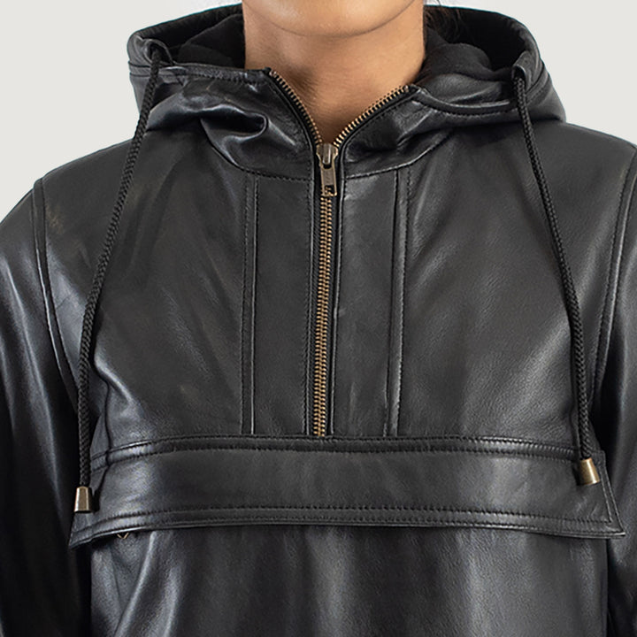 Zest Black Hooded Leather Pullover Jacket image 2
