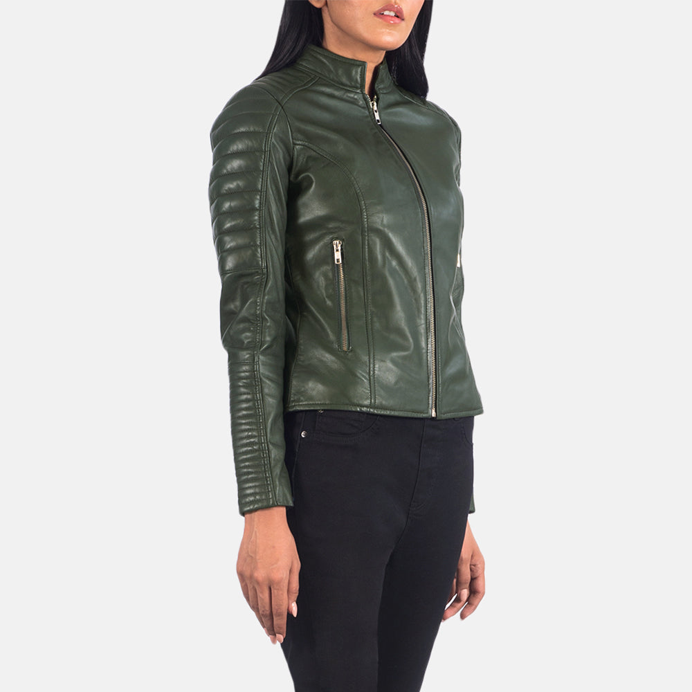 Adalyn Quilted Green Leather Biker Jacket image 4