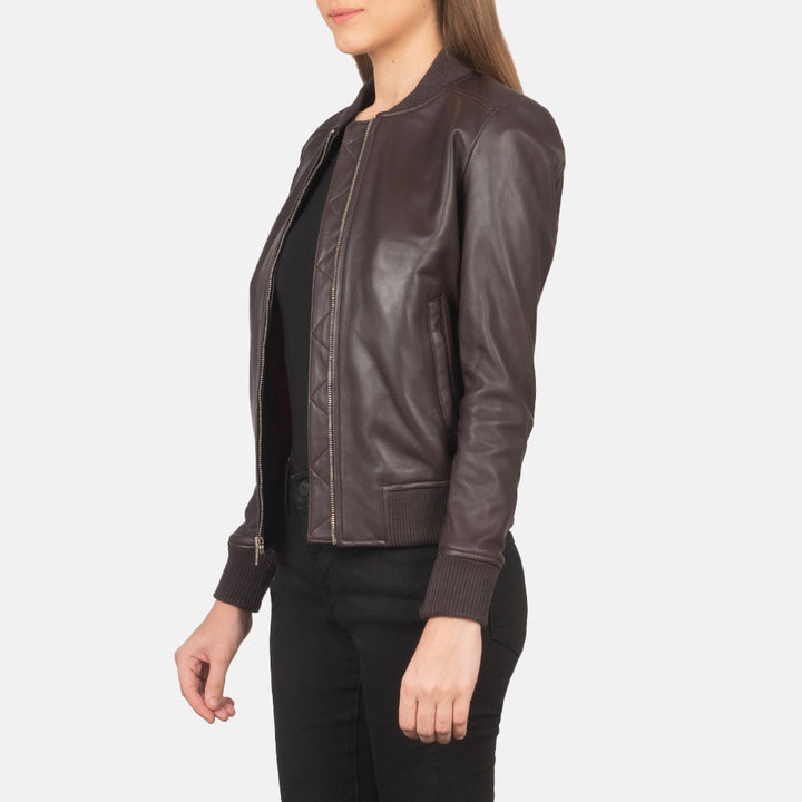 Bliss Maroon Leather Bomber Jacket image 5