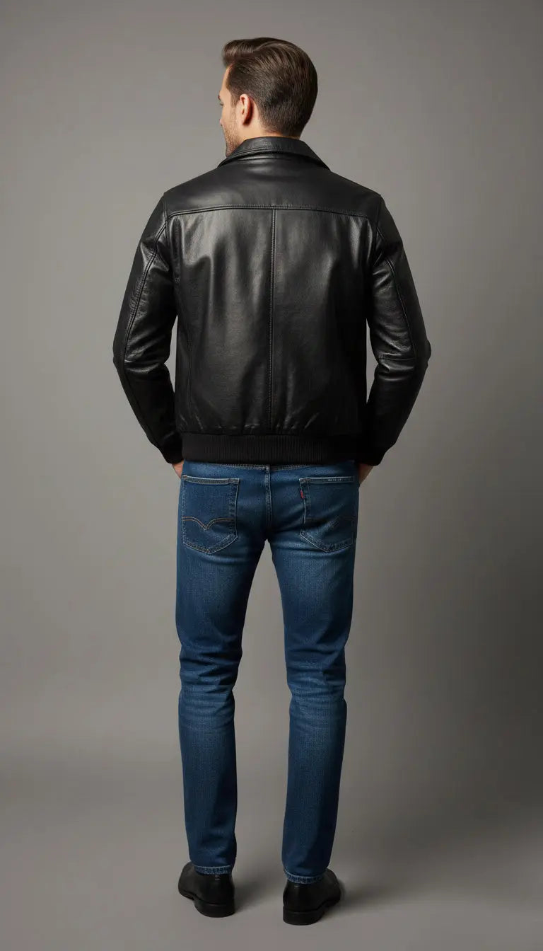 Dark brown antique leather biker jacket My Store