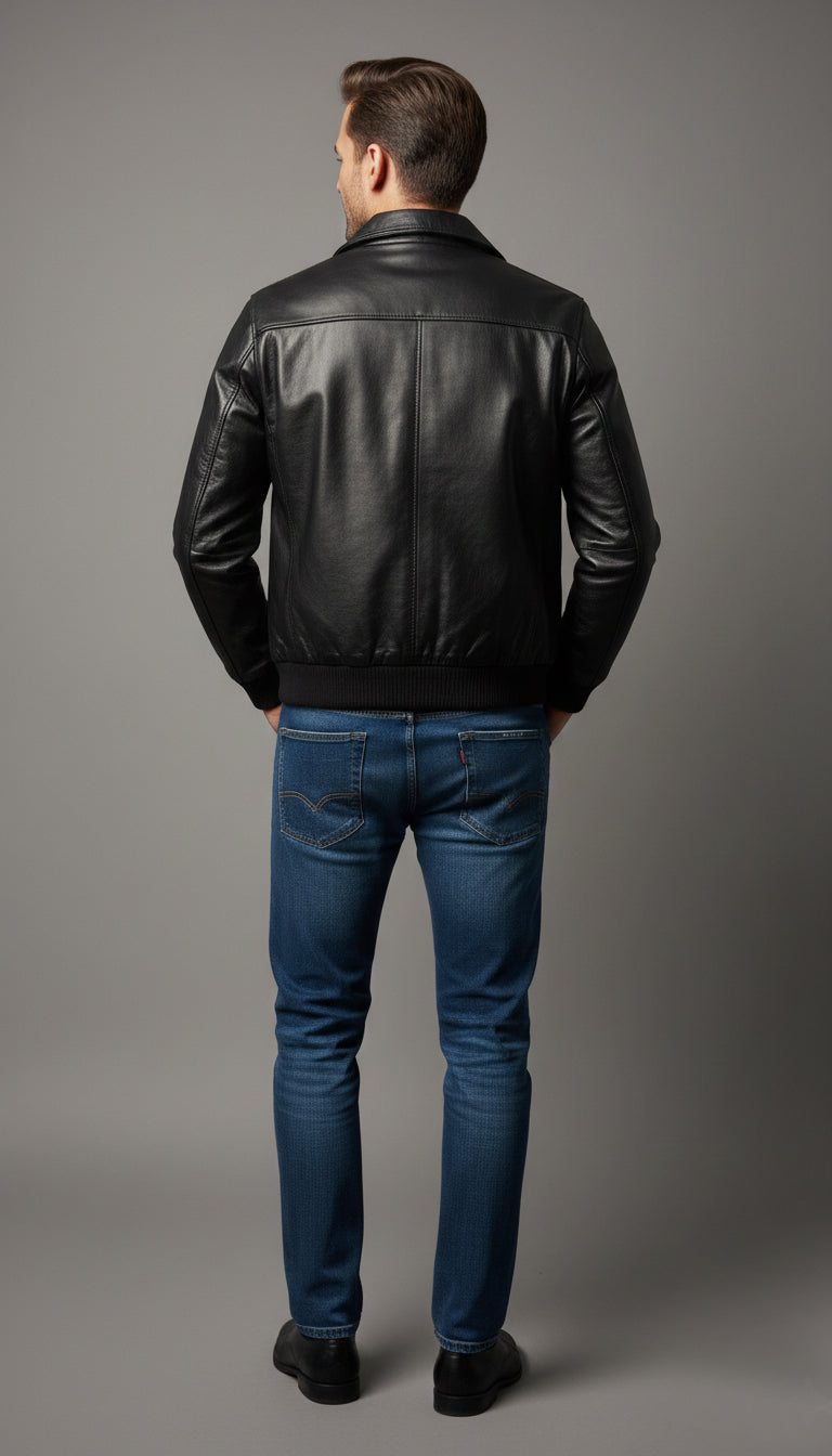 Dark brown antique leather biker jacket