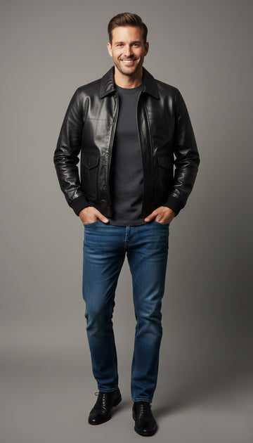 Dark brown antique leather biker jacket