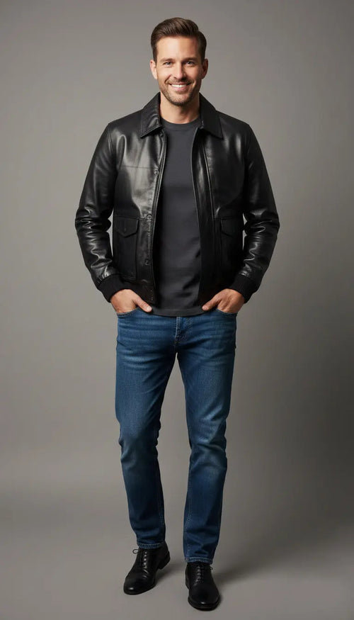 Dark brown antique leather biker jacket My Store