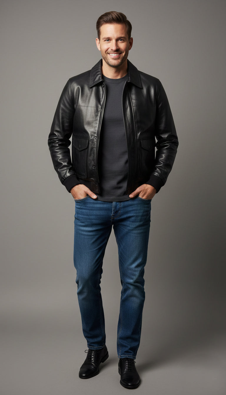 Dark brown antique leather biker jacket