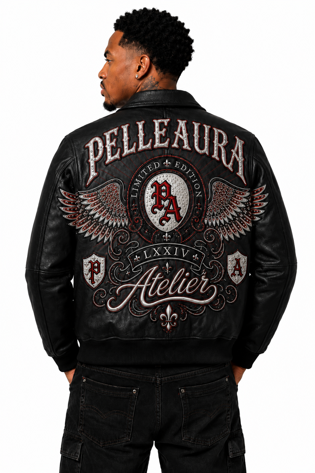 Pelleaura Ornate Embroidered Leather Bomber – Signature Crest
