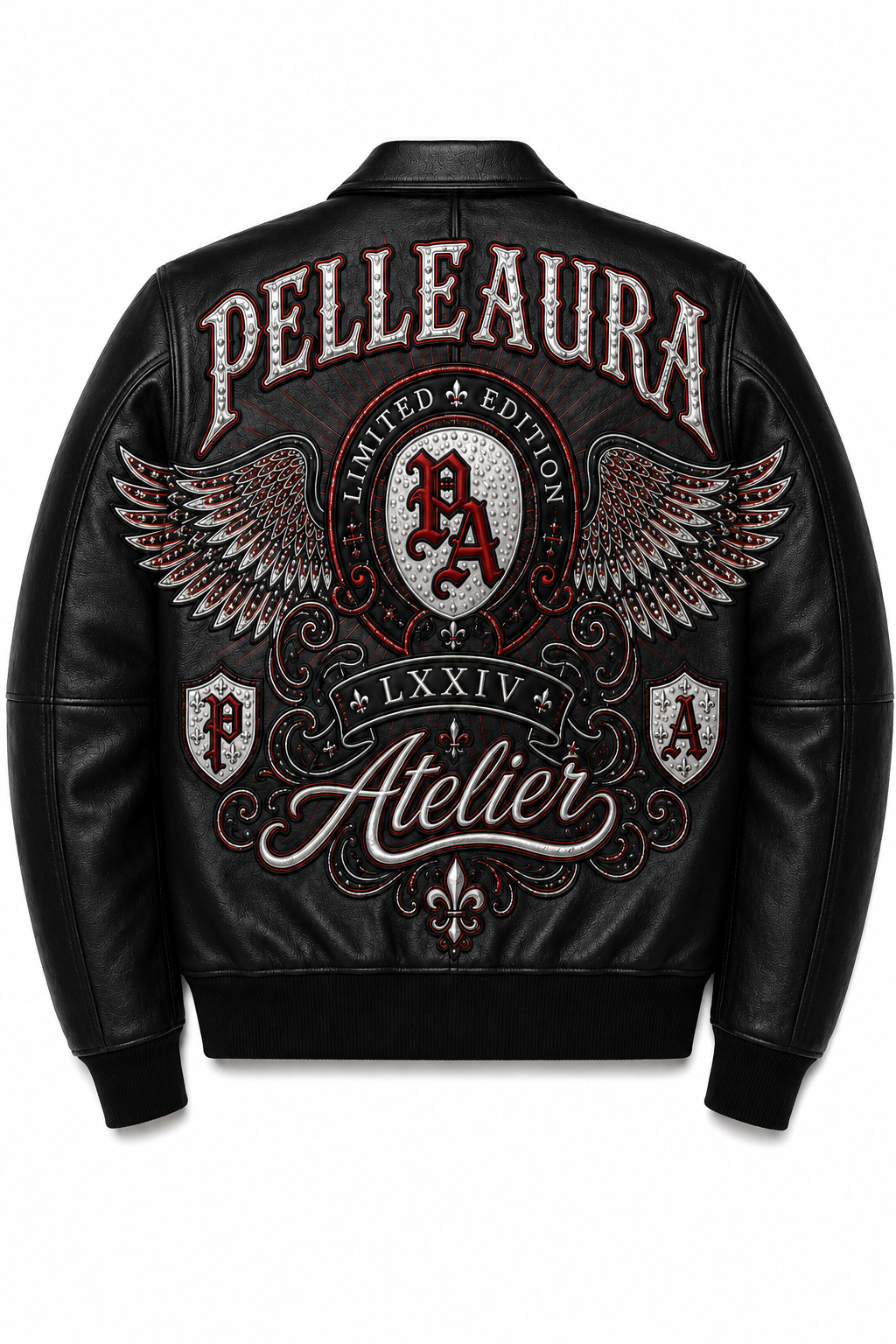 Pella Aura Leather Bomber Jacket | Emblem Crest Moto Jacket for Men Pelleaura | Premium Quality Leather Stuff Brand USA