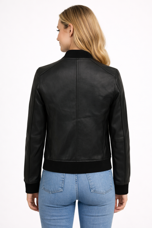 Bliss Black Leather Bomber Jacket My Store
