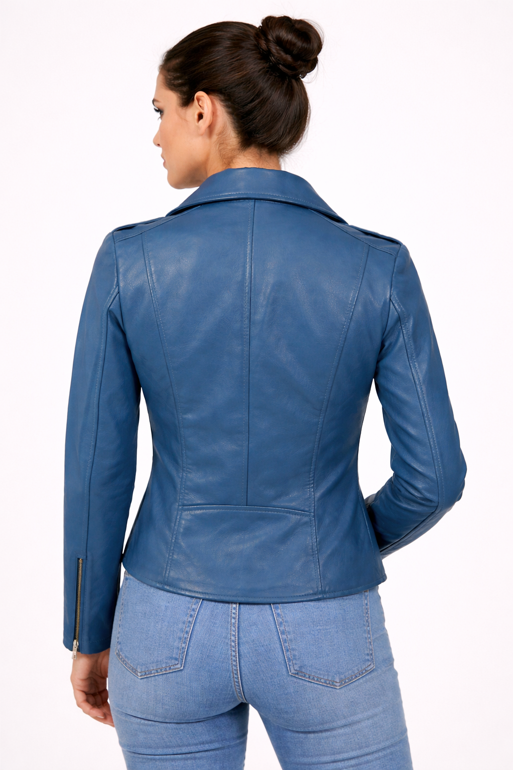 Flashback Blue Leather Biker Jacket