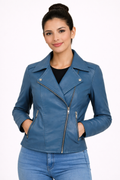 Flashback Blue Leather Biker Jacket My Store