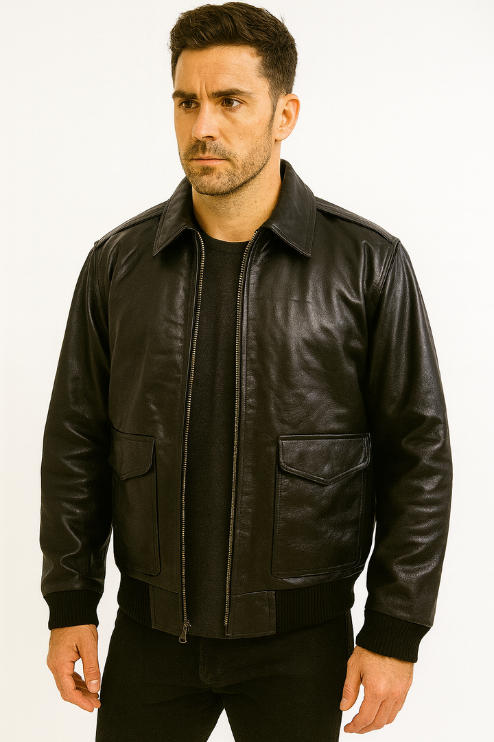 Dark brown antique leather biker jacket