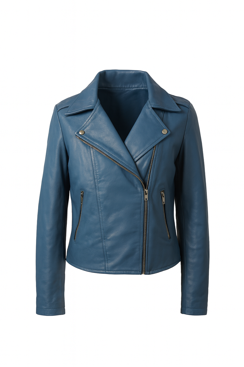 Flashback Blue Leather Biker Jacket My Store