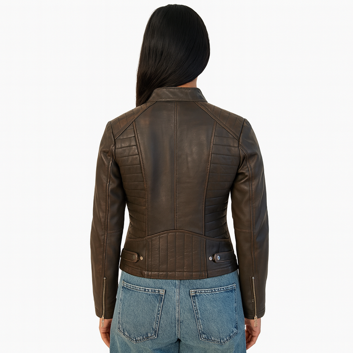 Rachel Womens Dark Brown Leather Jacket