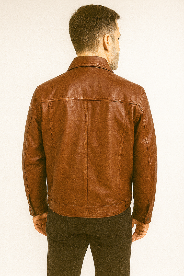 Classic Leather Jacket Genuine Leather Regular Fit Spread Collar Zip Front Closure Aviator Style