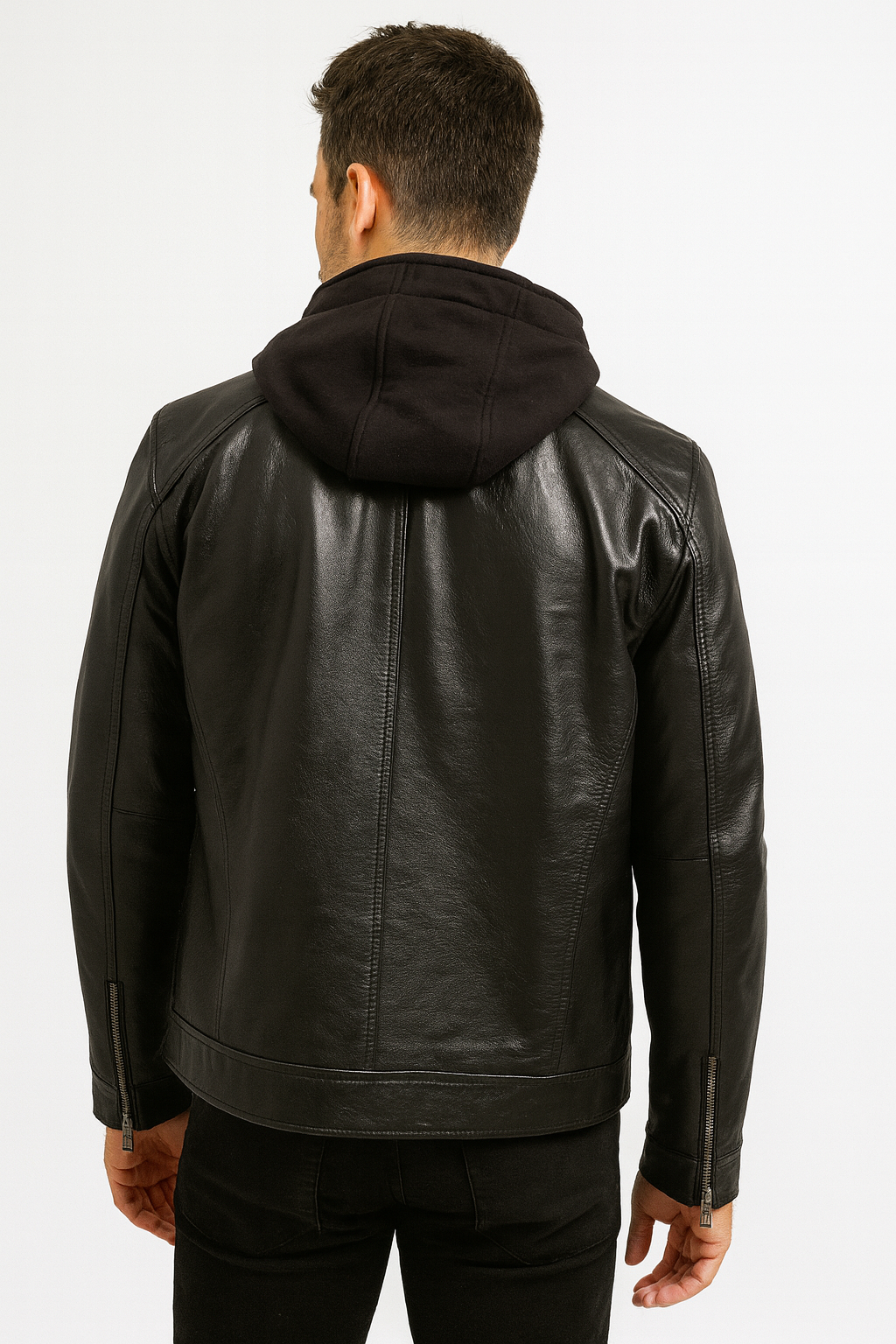 Hector Black Hooded Leather Biker Jacket