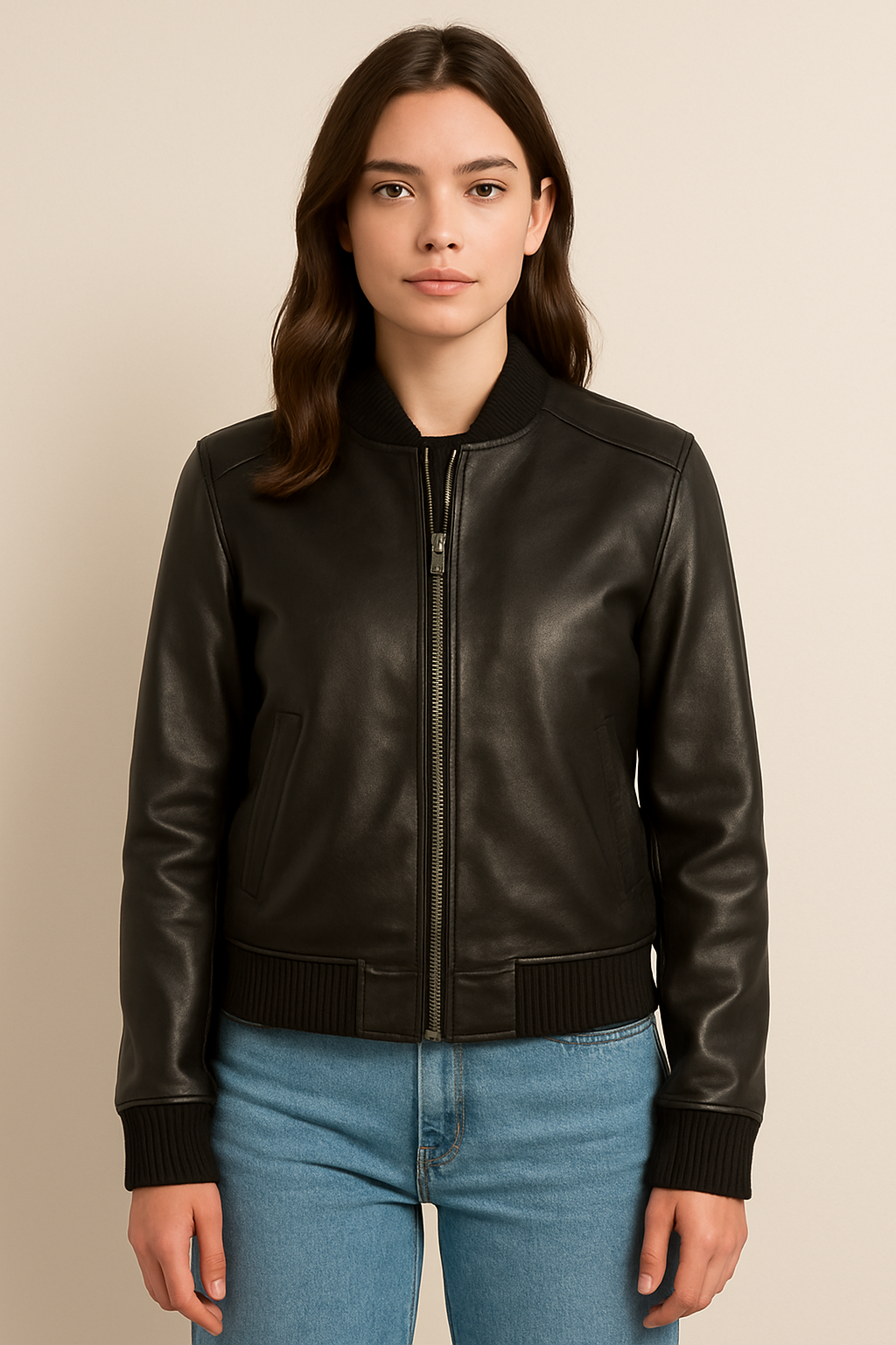 Bliss Black Leather Bomber Jacket
