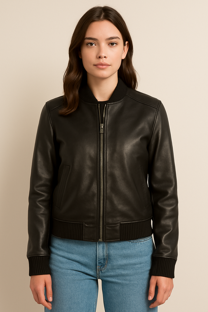 Bliss Black Leather Bomber Jacket