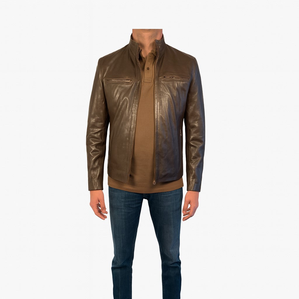 Driggs Leather  Mens Jacket Brown + free Crocodile card wallet